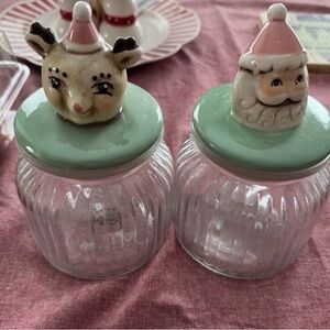 Johanna Parker Santa and Reindeer Glass canisters
